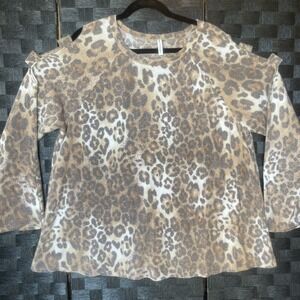 Women's Now N Forever Black Leopard Print Long Sleeve Top Size M